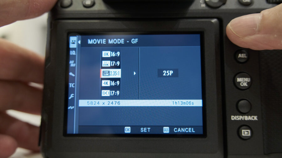 FUJIFILM GFX100 II recording modes screen