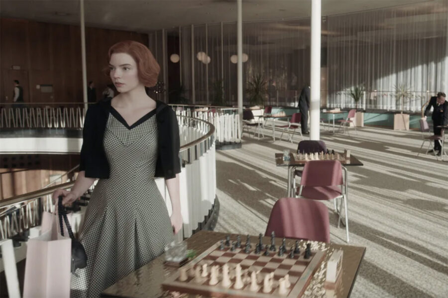 visual subtext - film stills from "The Queen's Gambit" - costume design