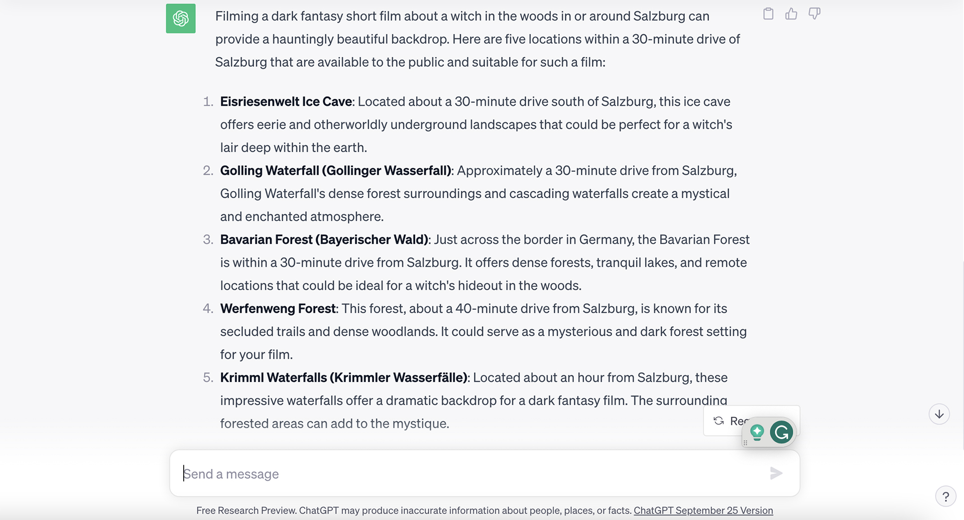 tips and tools for location scouting - ChatGPT helping by the research