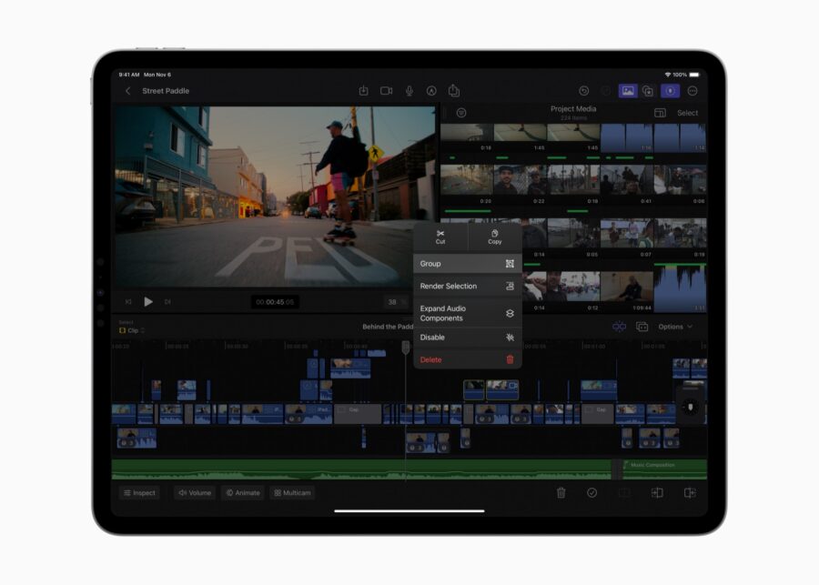 Final Cut Pro for iPad connected clips. Image Credit: Apple