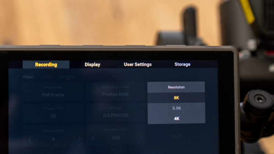 DJI Ronin 4D 8K resolution in recording menu