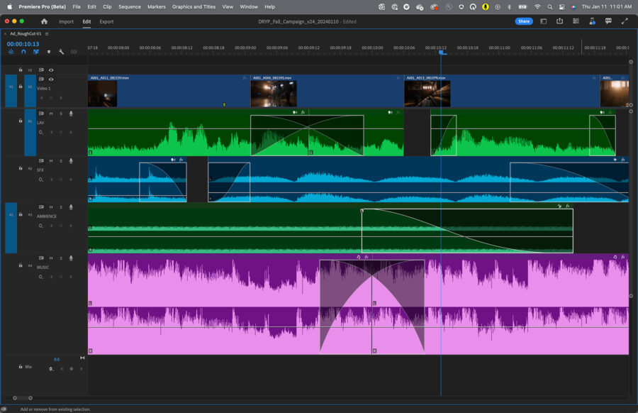 Interactive fade handles in Premiere Pro Beta