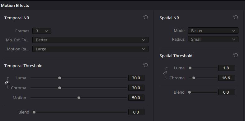 DaVinci Resolve noise reduction settings for 6 stops under, pushed back
