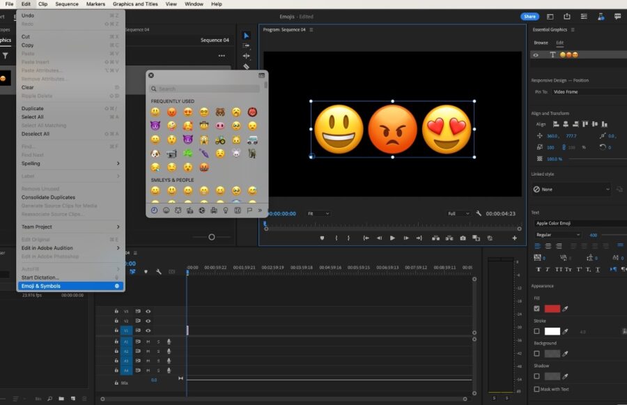Premiere Pro 24.2 now fully supports emojis on Mac
