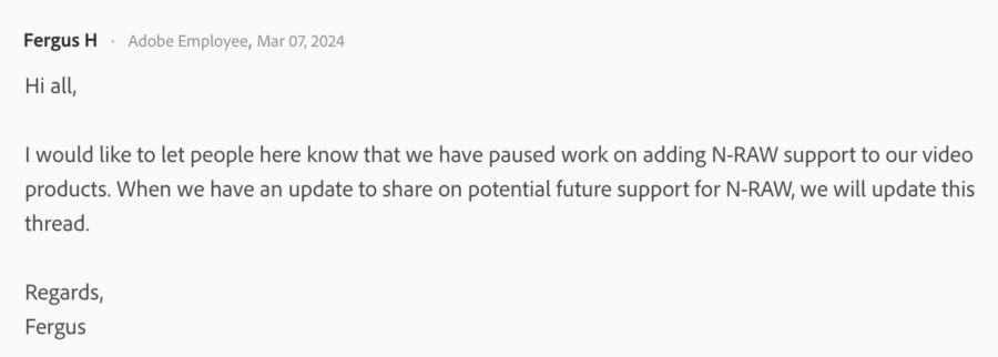 Adobe pauses work on Nikon N-RAW support