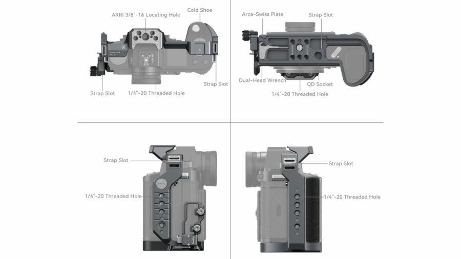 Mounting points of the SmallRig cage kit for the Leica SL3