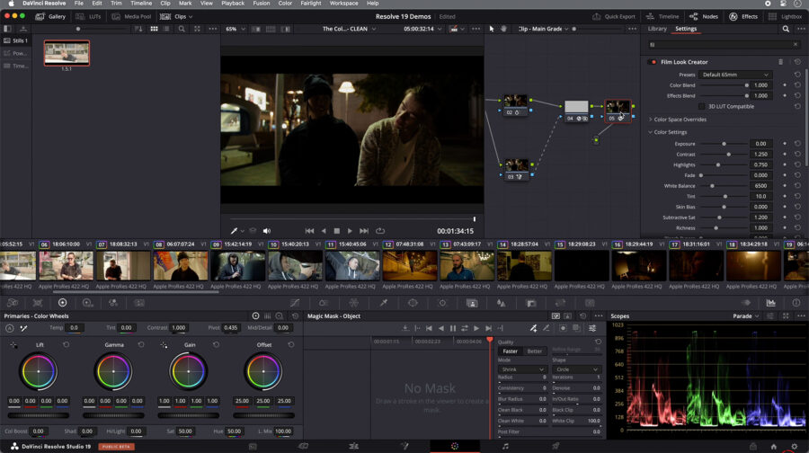 "Film Look Creator" tool in DaVinci Resolve 19