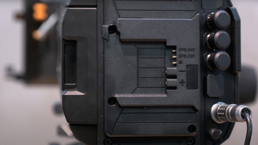 The Blackmagic URSA Cine 12K comes standard with an ARRI B-Mount battery plate