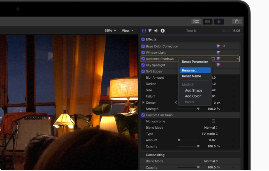 Final Cut Pro video effect renaming