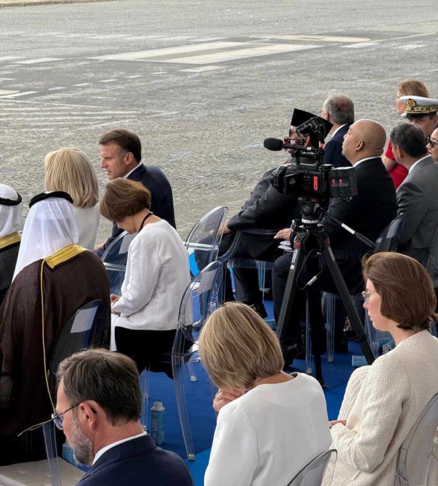 Emmanuel Macron being filmed for the URSA Cine Immersive Bastille Day film