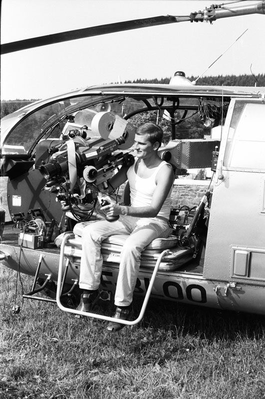 Otto Nemenz with a 65mm Panavision camera that was prepared for aerial photography. Part of the Otto Nemenz obituary.