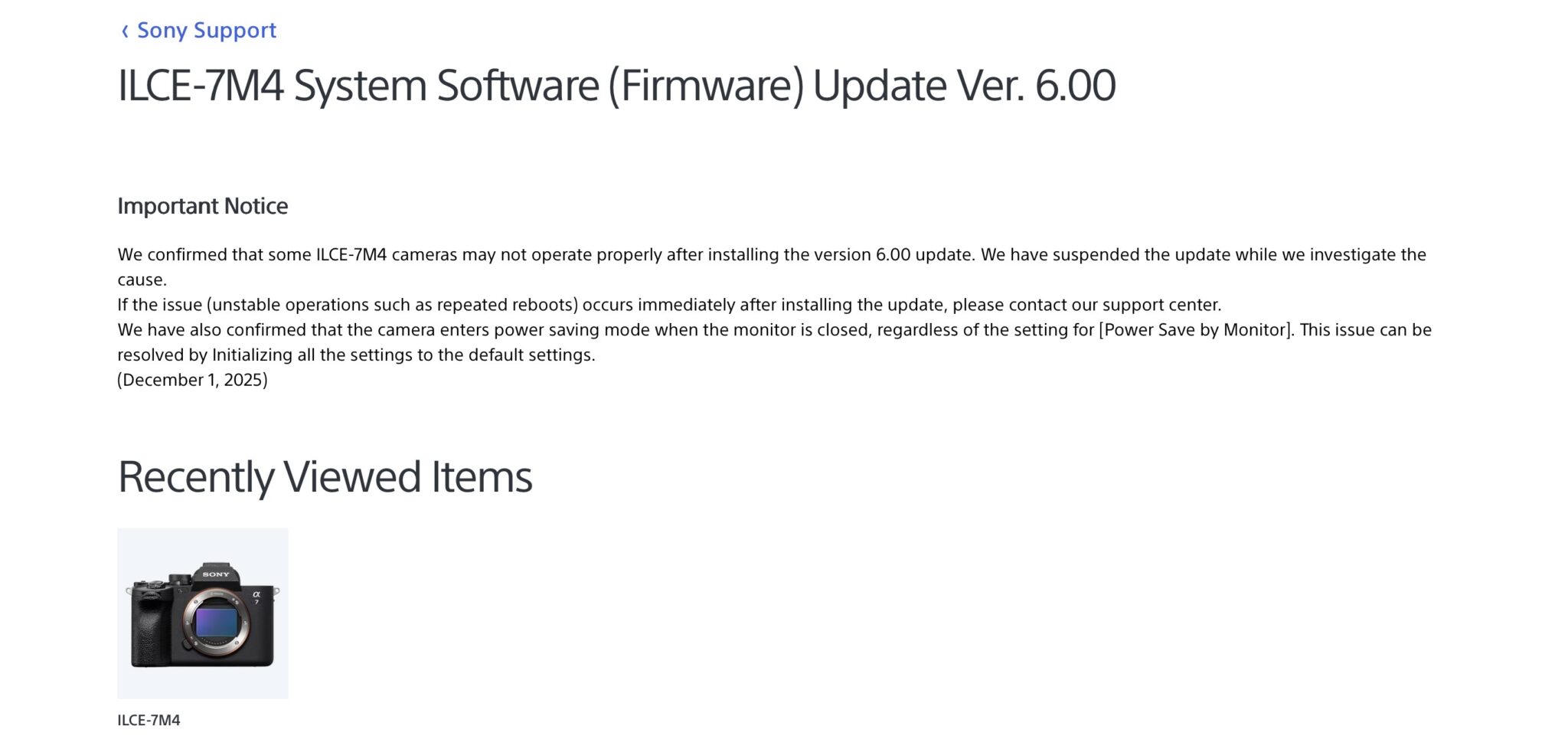 Sony Suspends a7 IV Firmware Update 6.00 Following Widespread Camera ...
