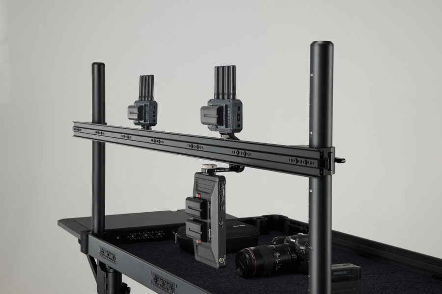 Monitor and wireless video mounting bracket on Tilta Boulder Camera Cart XL