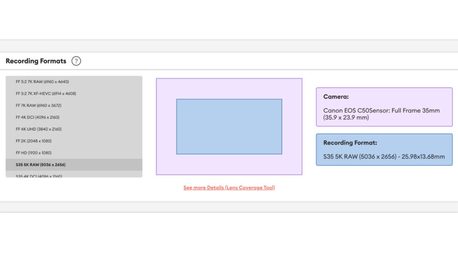 compare recording formats in camera database