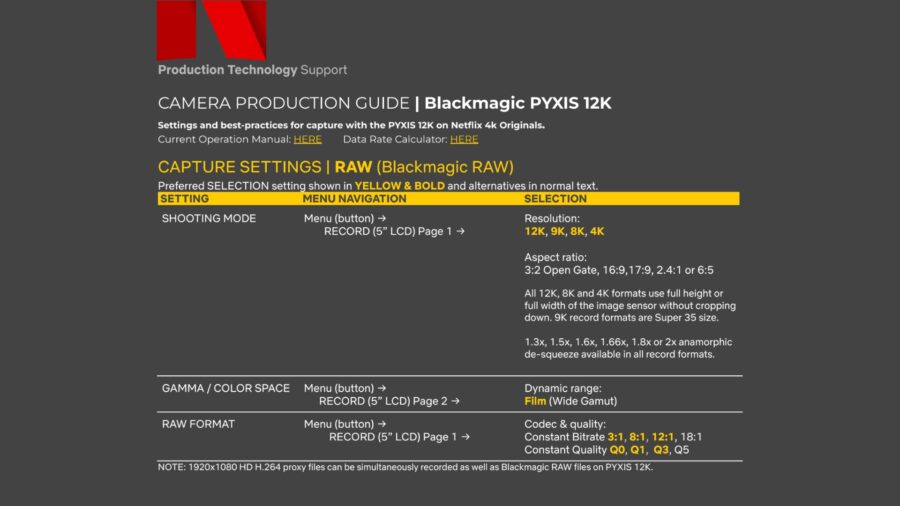 The Blackmagic PYXIS 12K Camera Production Guide