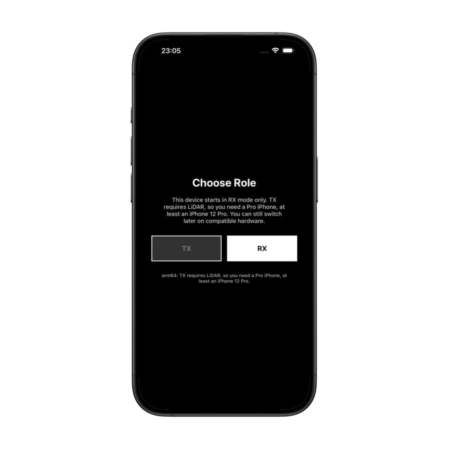 LidarAC app initial setup screen