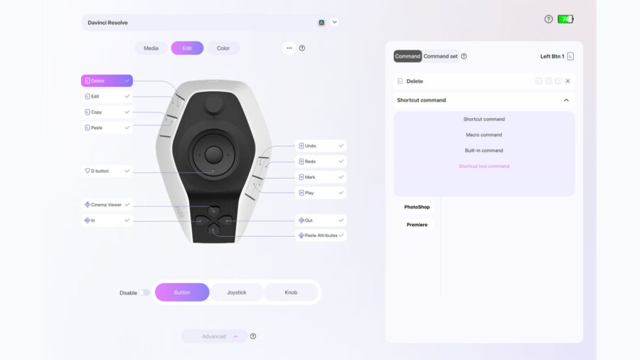 You can assign any shortcut, macro command, or built-in command to any button