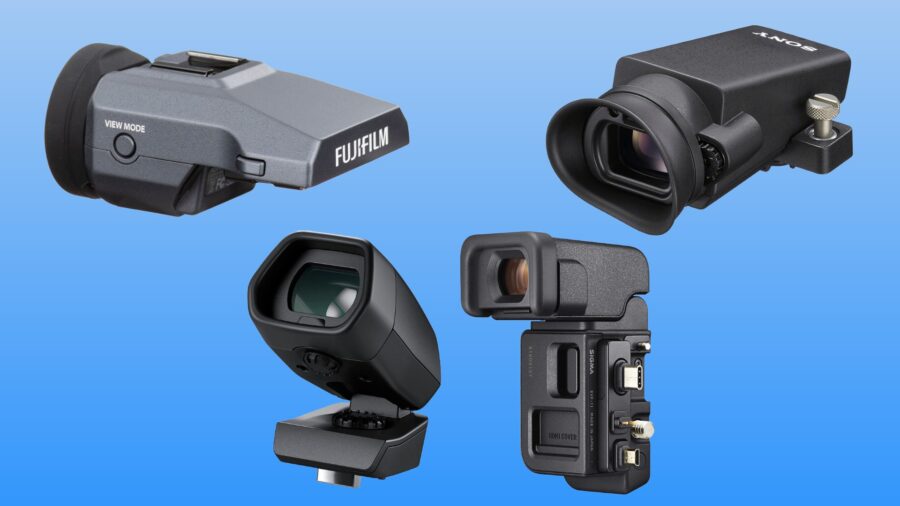 Up left, FUJIFILM GFX100 II EVF, Lower left, BM Cinema Camera Pro EVF, lower right, SIGMA EVF-11, top right, Sony DVF-EL1