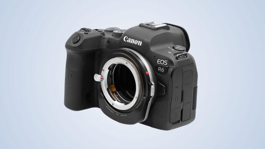 The Megadap M2RF on the Canon EOS R6.