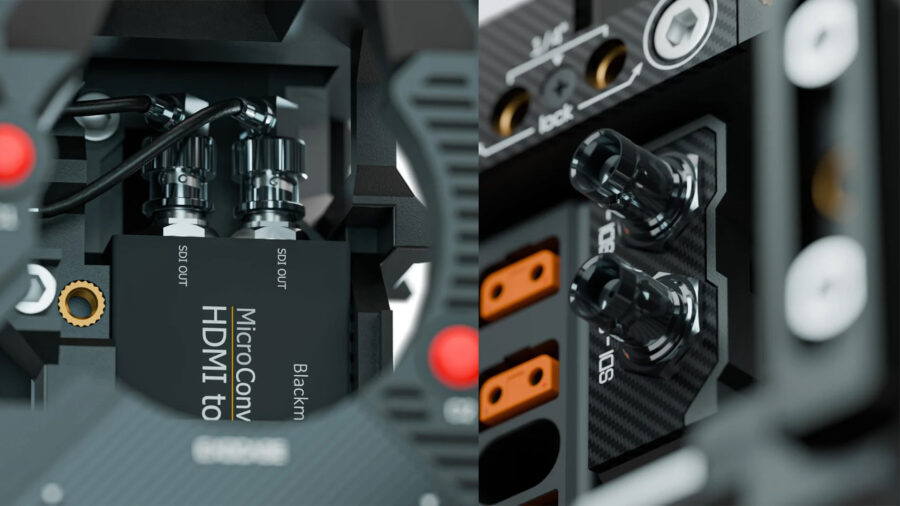 Metamorphosis 3D EXOCAGE camera rig connectors including SDI Out and HDMI