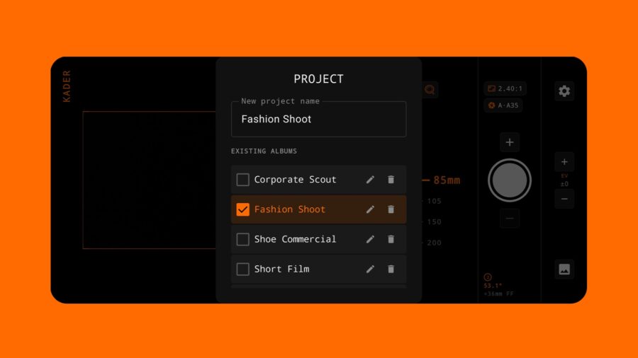 Kader Customizable projects and scenes