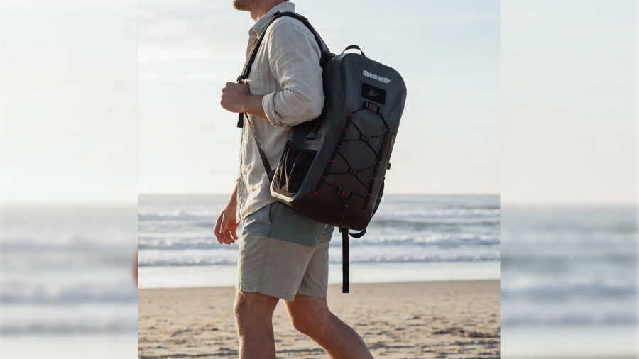 Rhinowalk MBB3002 backpack carried on one shoulder while walking.