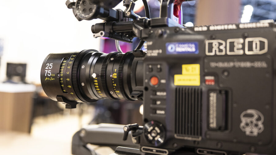 DZOFILM Arles 25-75mm zoom lens mounted on RED camera