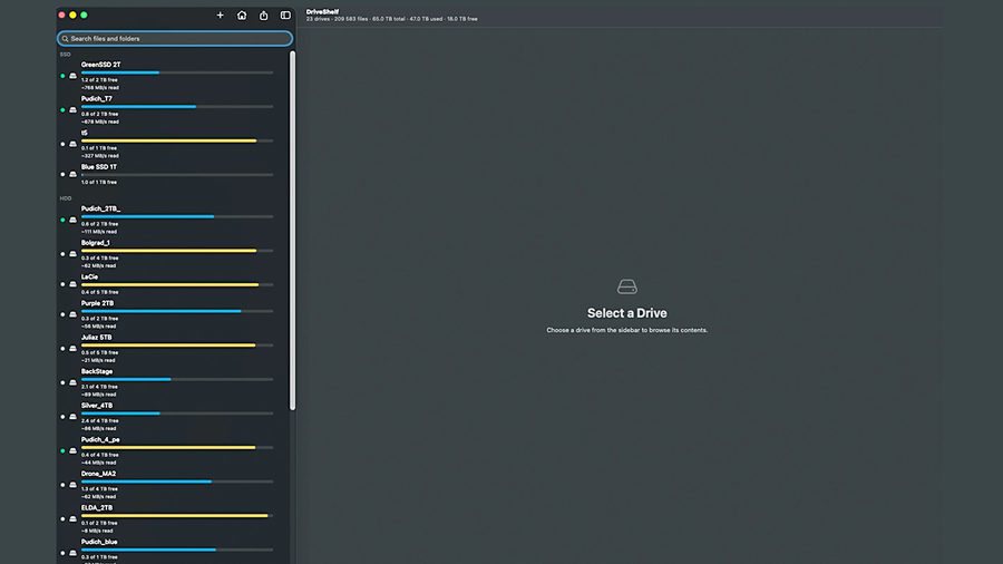 DriveShelf select a drive screenshot.