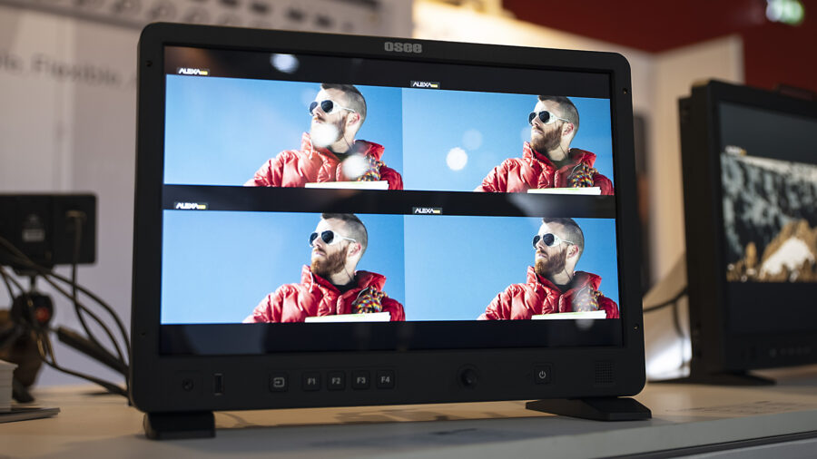 OSEE Mega 15S4 four picture display on monitor at IBC 2026