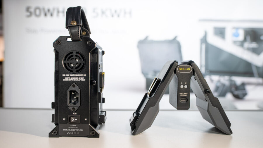 Classic charger compared with the Rolux Foldable Dual V-Mount charger at IBC 2026