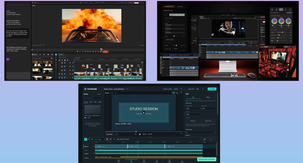 cinemaOS, CUTROOM, and invideo Compared – Mac Studio App, Free Open-Source Editor, Cloud AI Agent